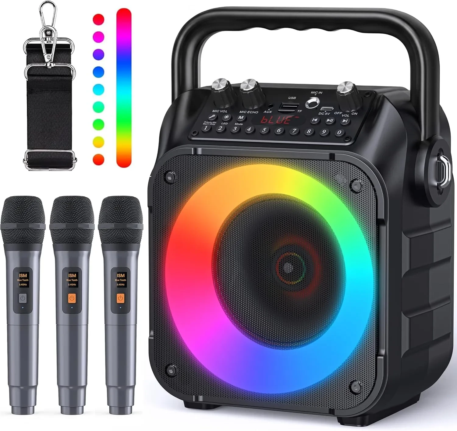 CYY Portable Karaoke Machine with 2 Wireless Microphones & Dynamic LED Lights - Image 3