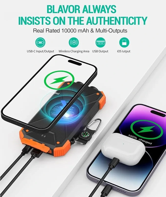 BLAVOR Solar Power Bank 10,000mAh with Wireless & 20W Fast Charging - Image 7