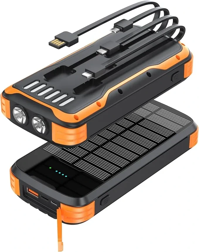 MINRISE 40000mAh Solar Power Bank with Built-in Cables & 20W PD Fast Charge - Image 4