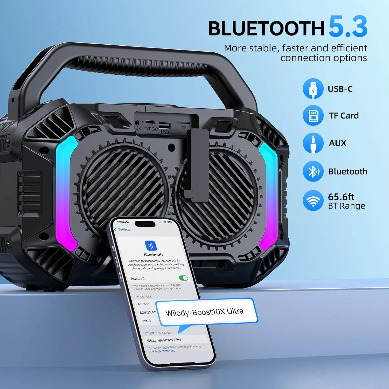 Wilody Boost10X Ultra 100W Waterproof Outdoor Portable Bluetooth Speaker - Image 10