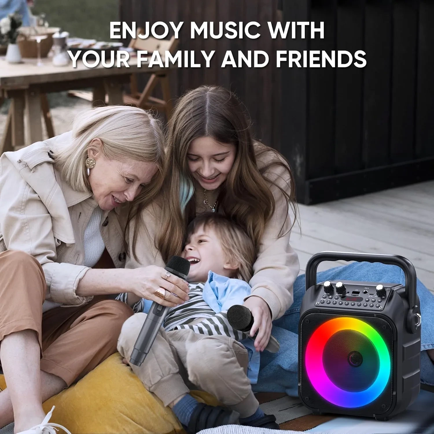 CYY Portable Karaoke Machine with 2 Wireless Microphones & Dynamic LED Lights - Image 6