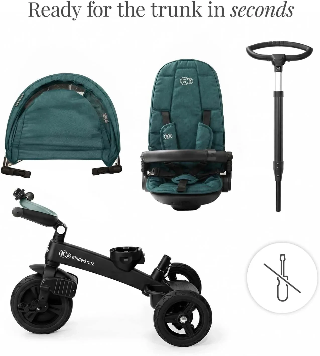 Kinderkraft EASYTWIST 5-in-1 Toddler Tricycle with Swivel Seat - Green - Image 3