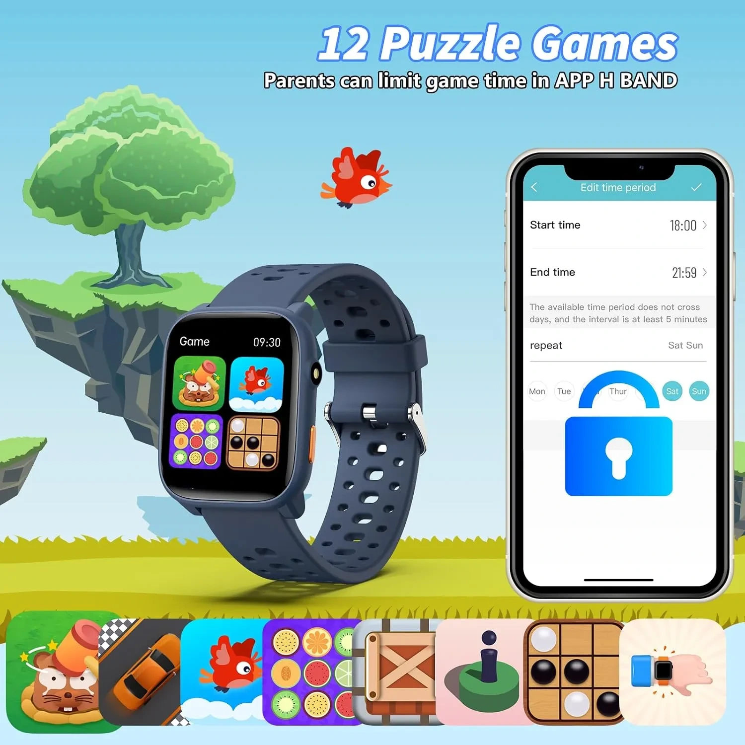 ModaWin W98 Kids Smart Watch with 12 Puzzle Games & 100+ Sport Modes - Image 6