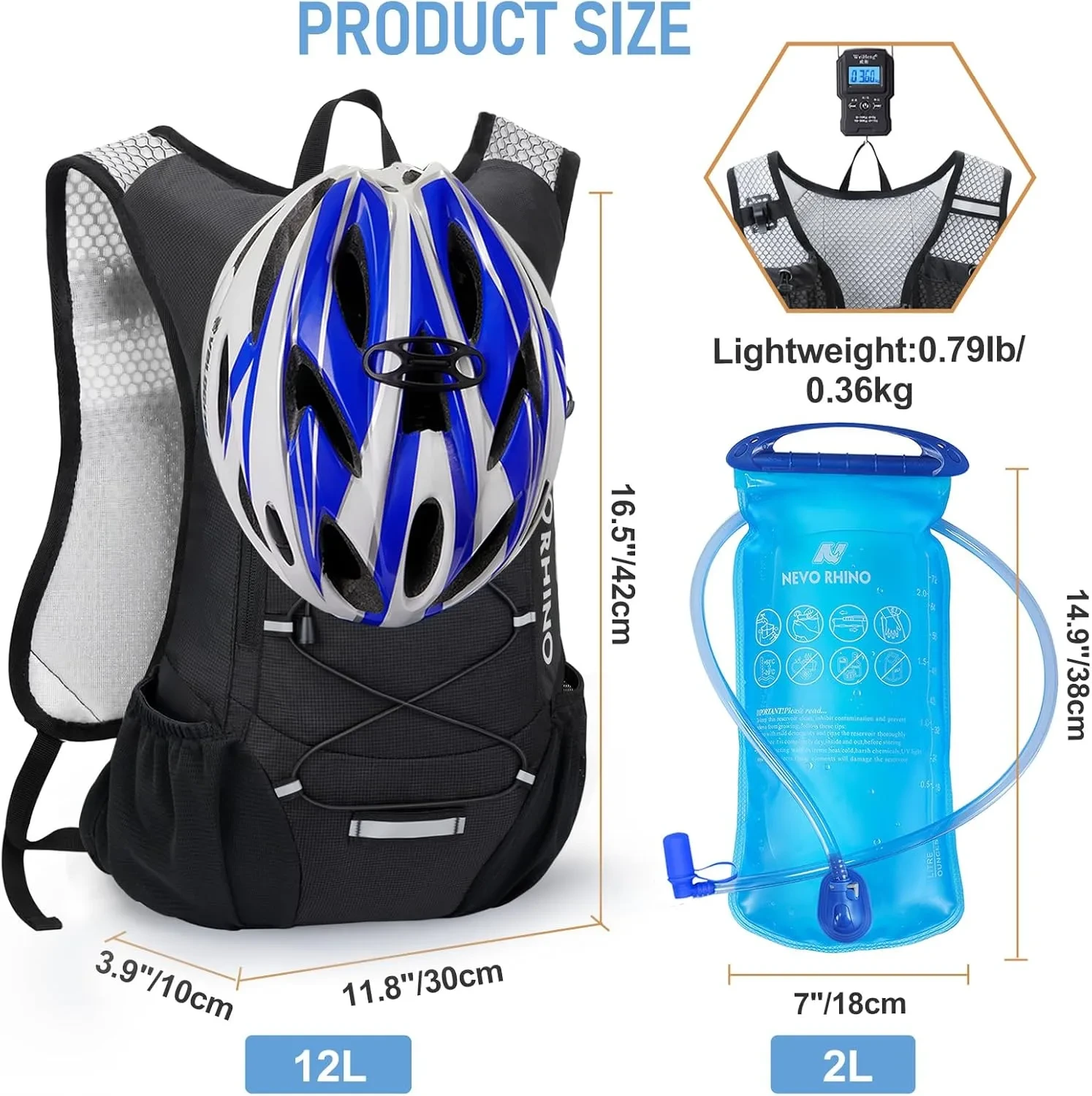 N NEVO RHINO Lightweight Hydration Backpack with 2L Water Bladder (12L) - Image 7