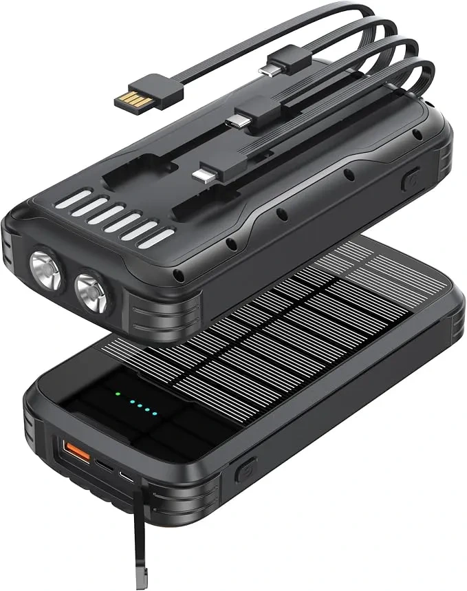 MINRISE 40000mAh Solar Power Bank with Built-in Cables & 20W PD Fast Charge - Image 5