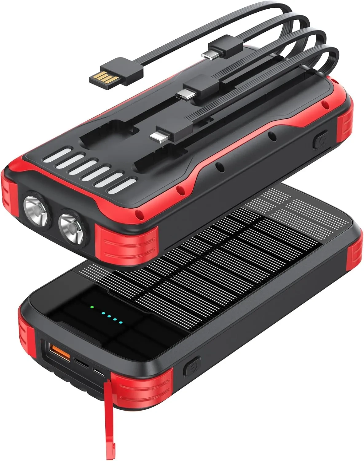 MINRISE 40000mAh Solar Power Bank with Built-in Cables & 20W PD Fast Charge