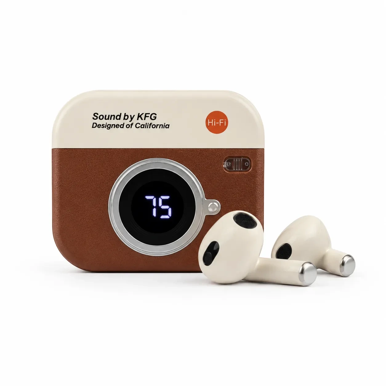 Q86 Retro Camera Design True Wireless Earbuds – Bluetooth 5.4 TWS with Leather Texture, Digital LED Display, Low Latency Gaming & ENC Noise Reduction