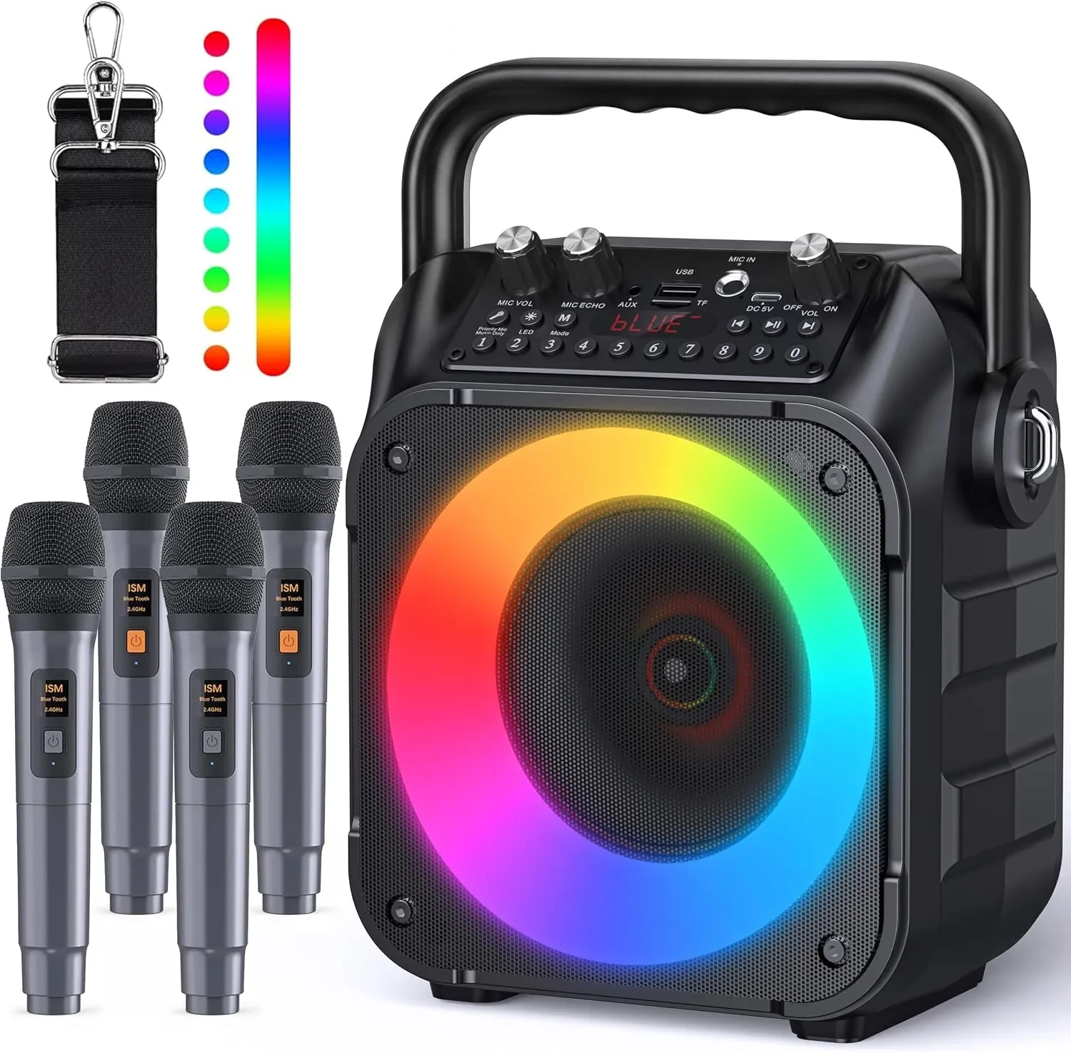 CYY Portable Karaoke Machine with 2 Wireless Microphones & Dynamic LED Lights