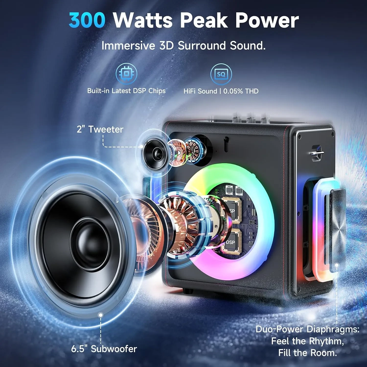 PPMIC 300W Retro Leather Karaoke Machine with 3 Microphones & Pitch Correction - Image 12