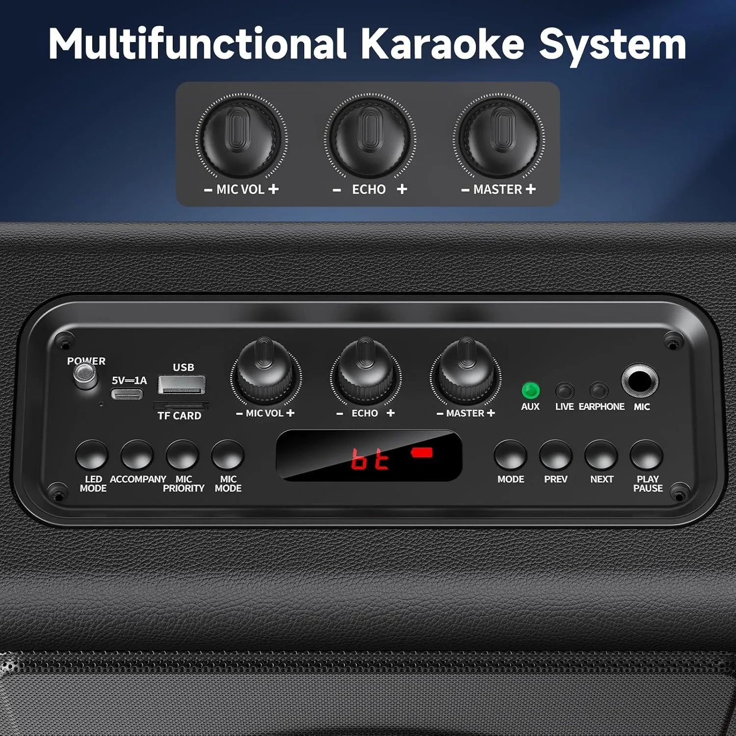 PPMIC 300W Retro Leather Karaoke Machine with 3 Microphones & Pitch Correction - Image 7