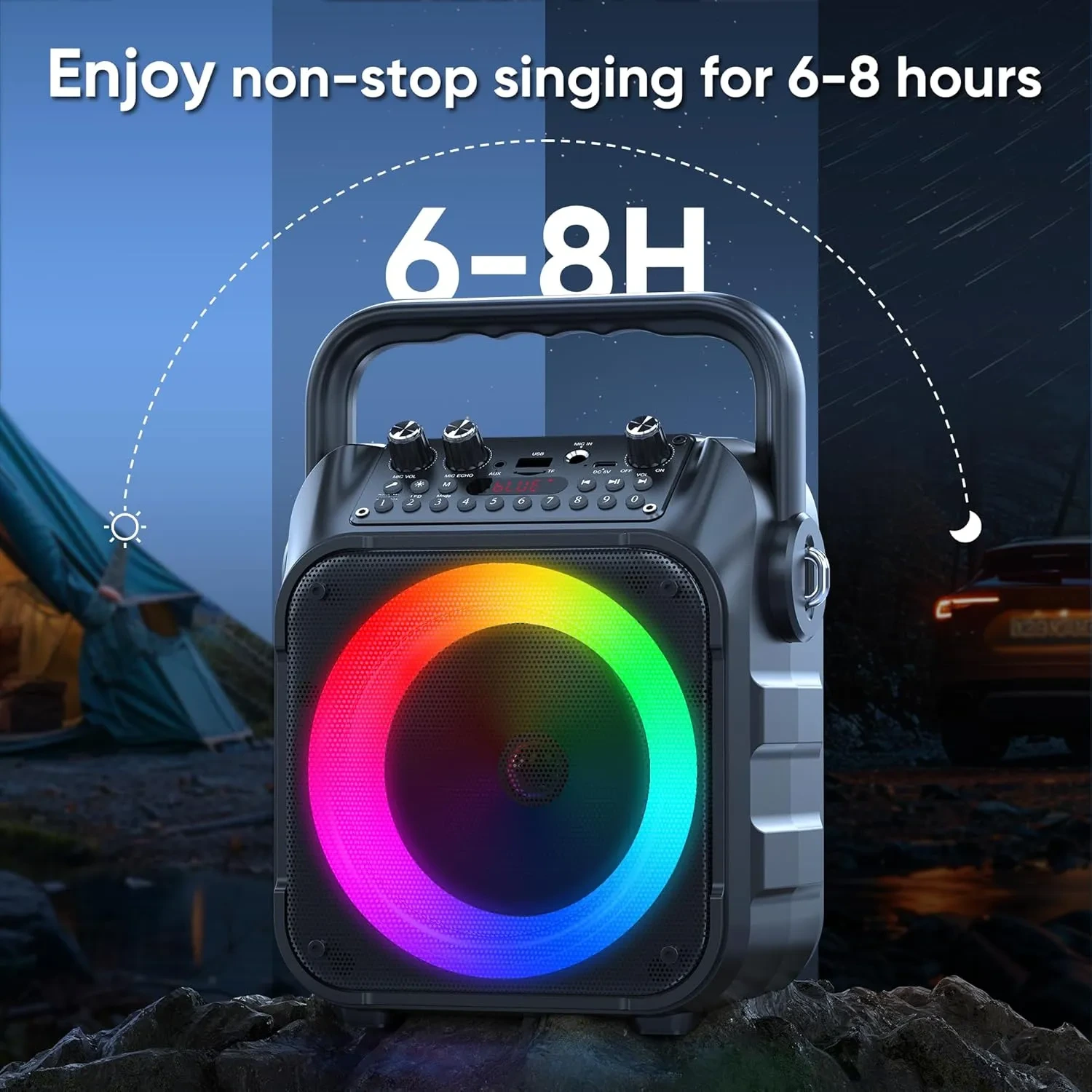 CYY Portable Karaoke Machine with 2 Wireless Microphones & Dynamic LED Lights - Image 8