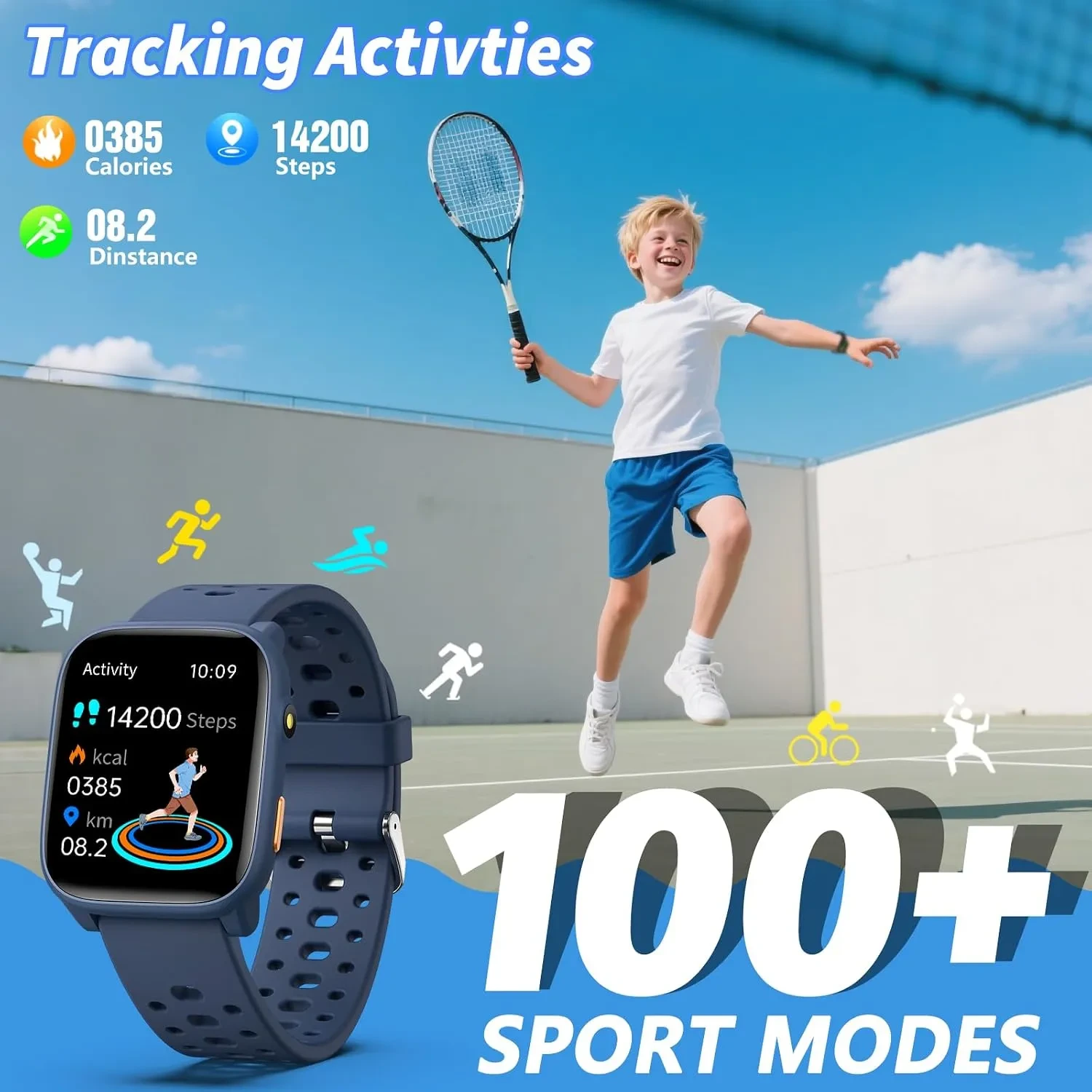 ModaWin W98 Kids Smart Watch with 12 Puzzle Games & 100+ Sport Modes - Image 8