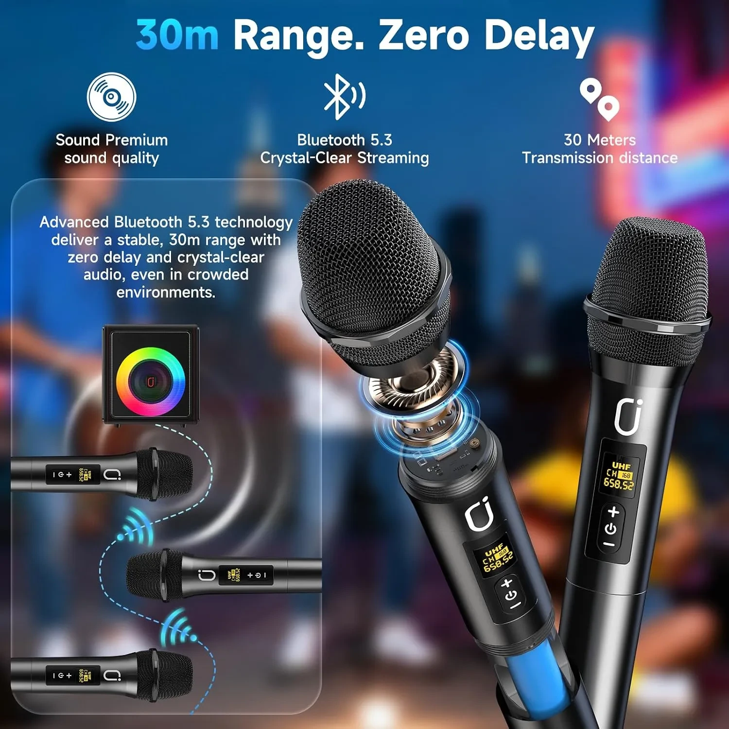 PPMIC 300W Retro Leather Karaoke Machine with 3 Microphones & Pitch Correction - Image 6