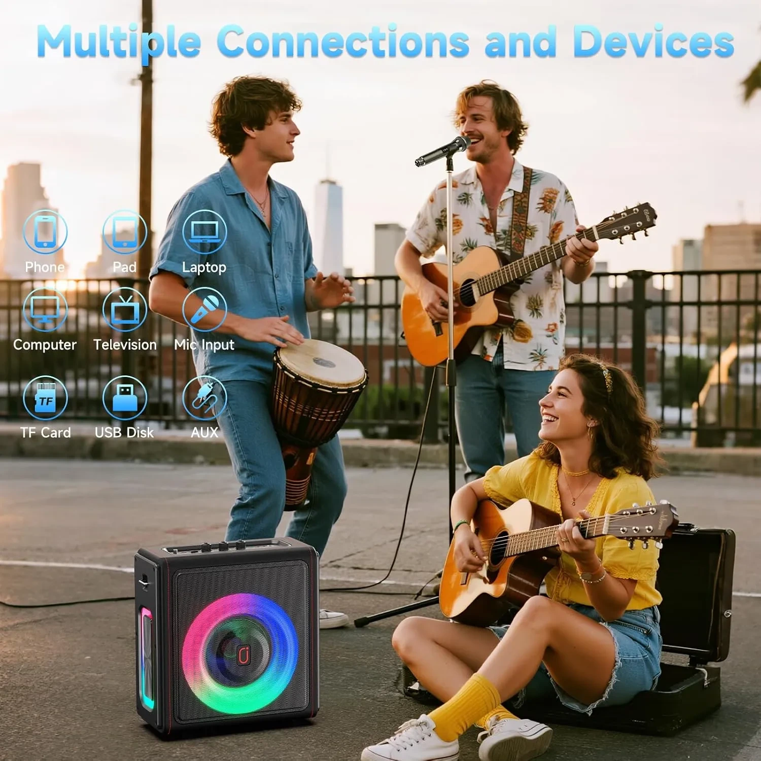PPMIC 300W Retro Leather Karaoke Machine with 3 Microphones & Pitch Correction - Image 9