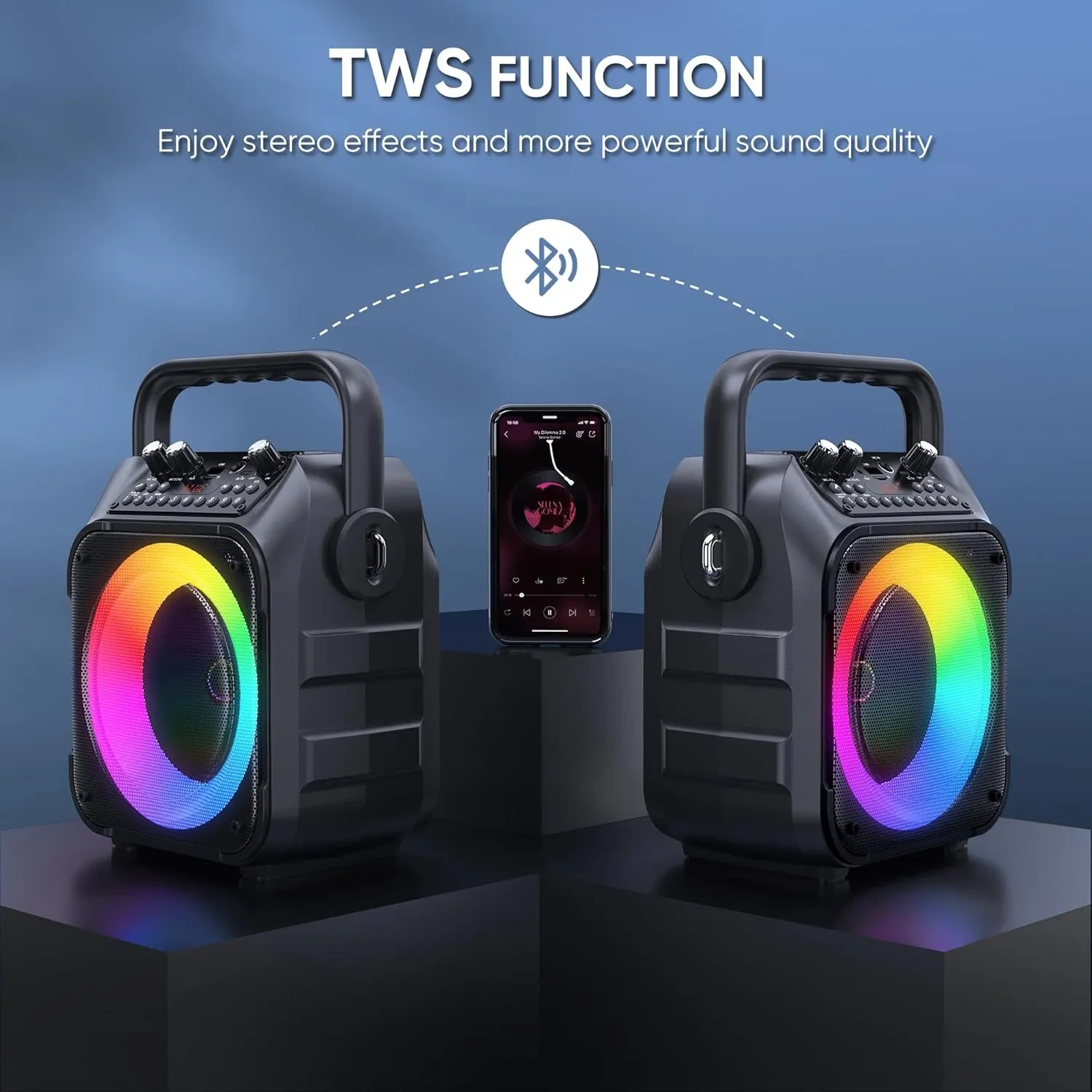 CYY Portable Karaoke Machine with 2 Wireless Microphones & Dynamic LED Lights - Image 7