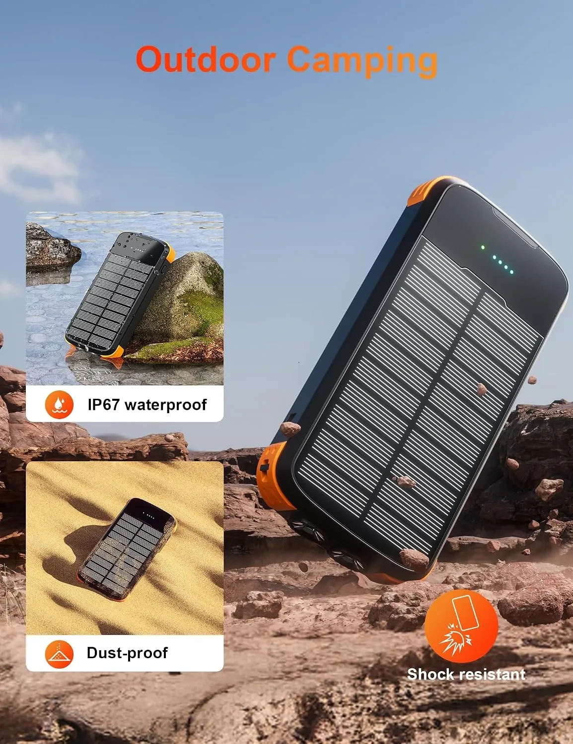 MINRISE 40000mAh Solar Power Bank with Built-in Cables & 20W PD Fast Charge - Image 8